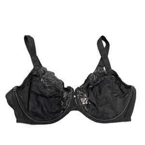Wacoal‎ Bra 40C 855237 Black & Silver Lace Slim Silhouette Minimizer Underwire